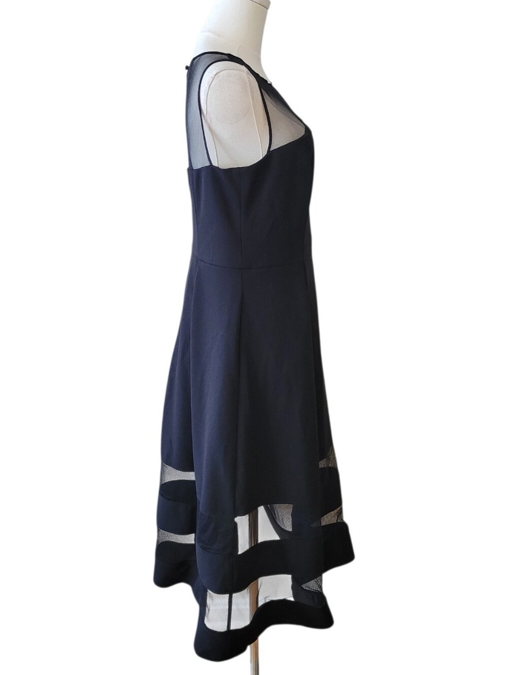Adrianna Papell Black Sheer Shoulder Midi Cocktail Dress Size 10 - Picture 5 of 7